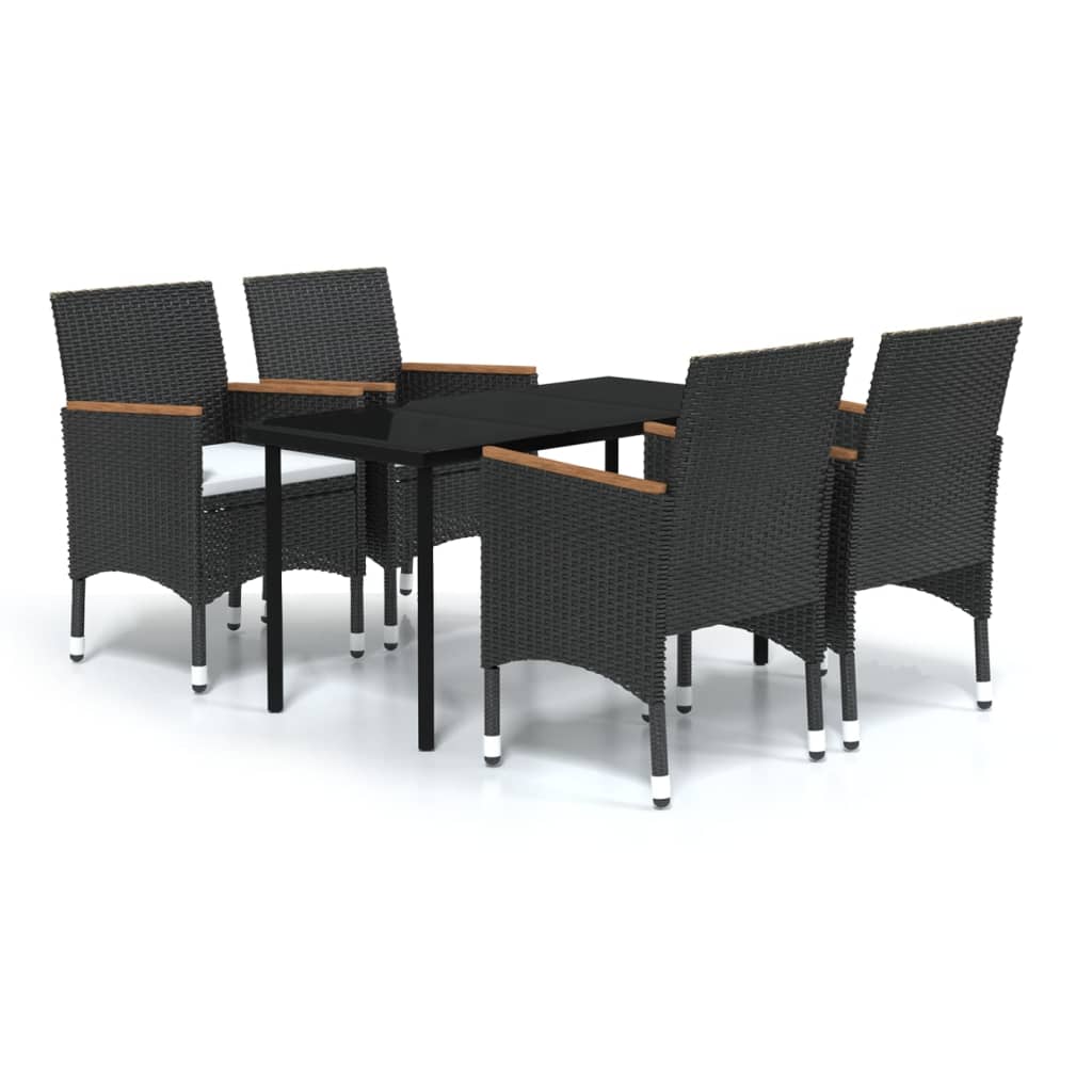 Ensemble de salle à manger de jardin meuble extérieur avec coussins 5 pièces noir