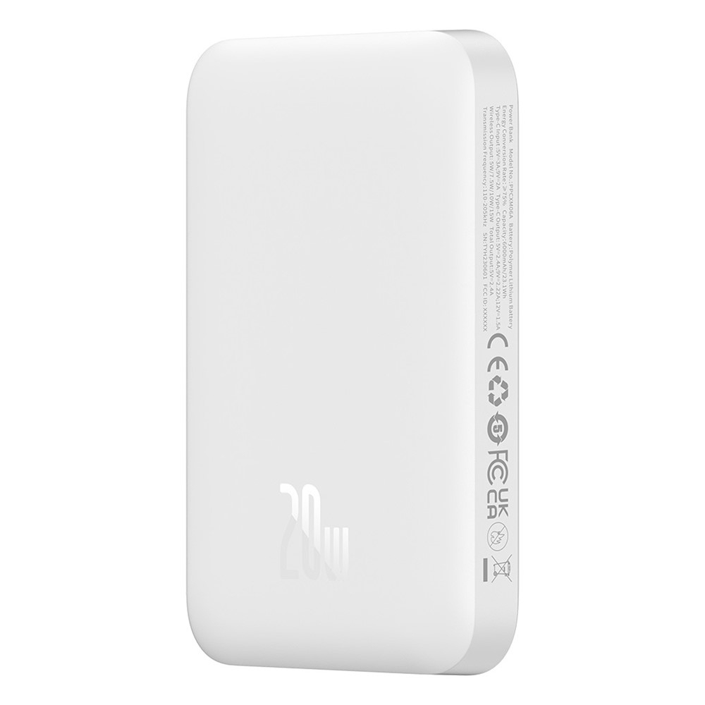 (20W) Mini 6000mAh Magnetische MagSafe USB C Powerbank Power Delivery Ladegerät inkl. USB C Ladekabel mit LED Anzeige - Weiss