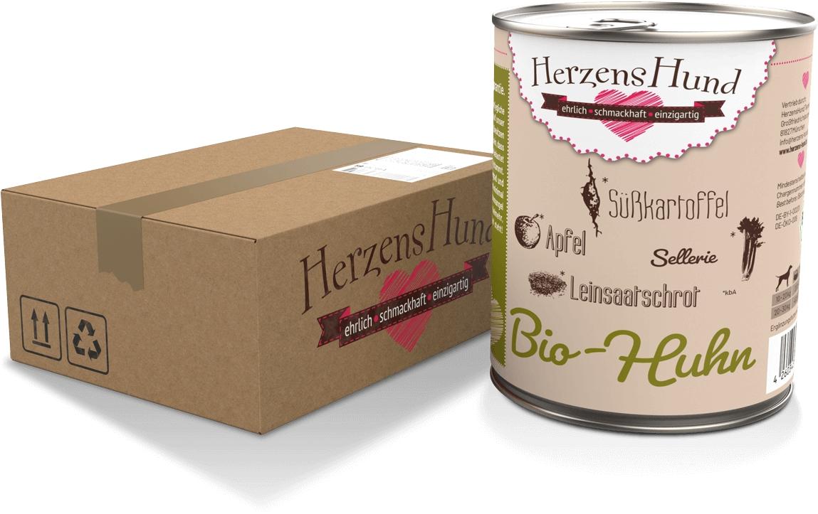 Nassfutter Bio-Huhn mit Bio-Gemüse, 800 gPremium Bio-Ergänzungsfuttermittel für erwachsene Hunde
