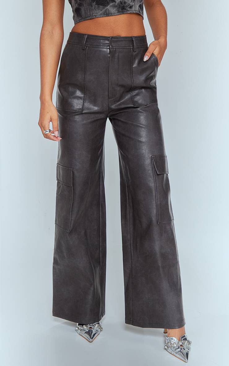 Noir Pantalon Cargo Large À Poches En Synthétiquecuir Effet Délavé