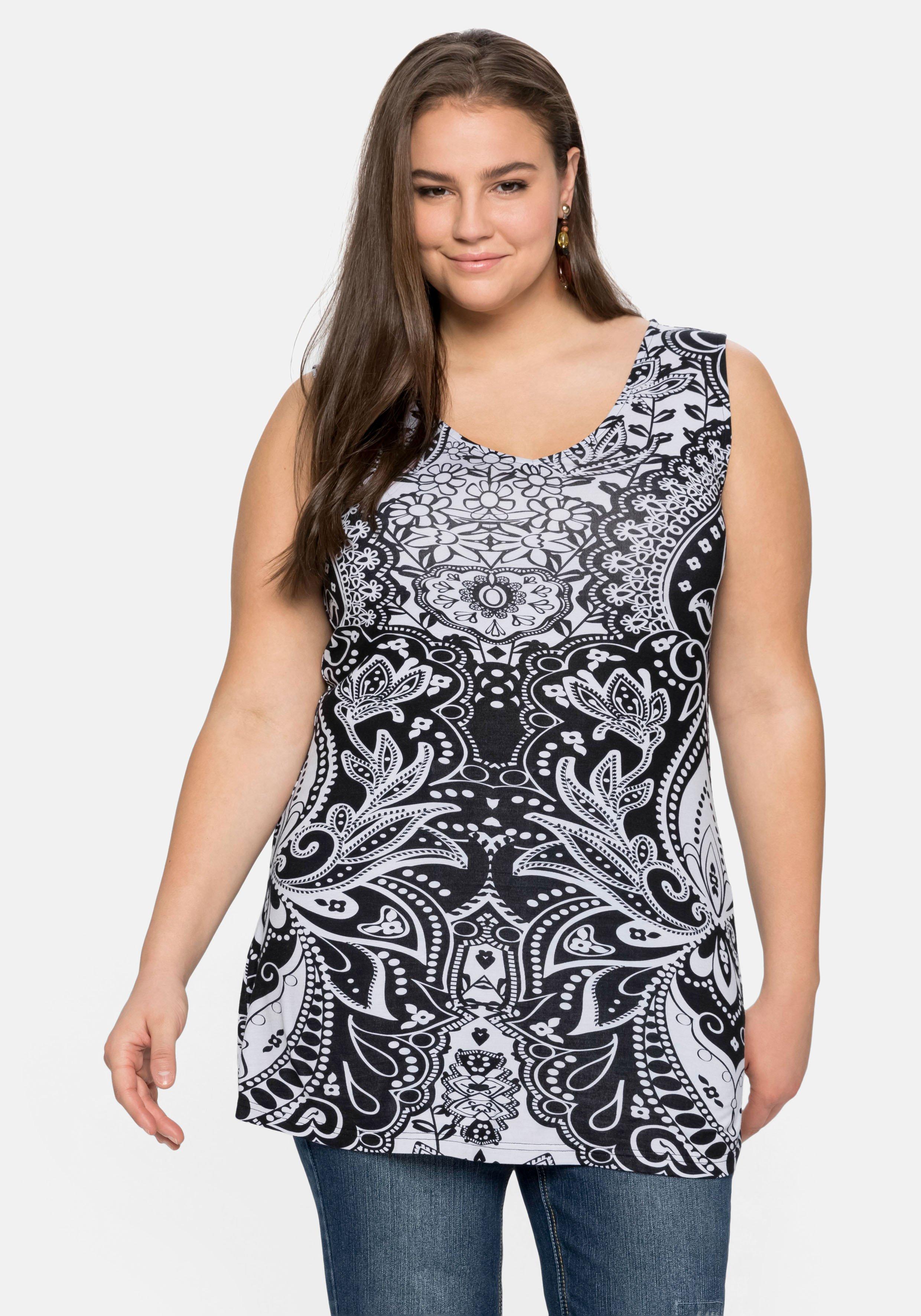 Longtop mit Blumendruck, in leichter A-Linie