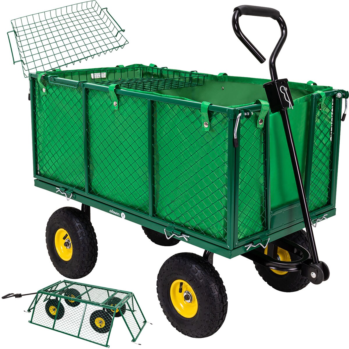 Miweba Bollerwagen MB-550, klappbare Seitenwände, Zuladung bis 550 kg, abnehmbare Polyesterplane (Grün)