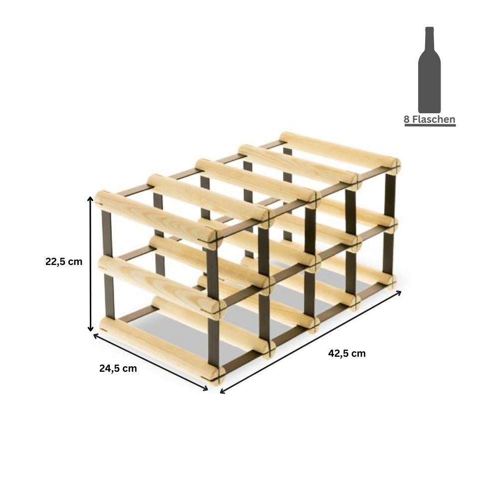 PROREGAL Modulair Wijnrek Vinotega Mod Metaal HxBxD 22,5 x 42,5 x 24,5 cm 4 x 2 Flessen Massief grenenhout Bruin Geolied