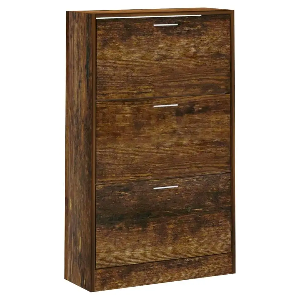 vidaXL - Schoenenkast 6 paar met 3 kleppen - Gerookt eiken - Hout - 63x24x103 cm