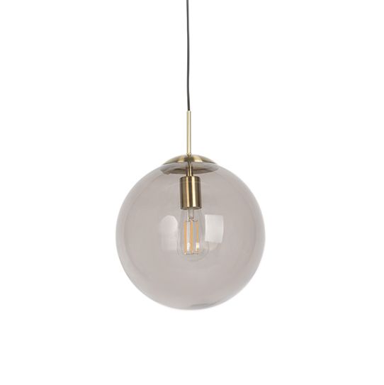 Moderne hanglamp messing met smoke glas 30 cm - Ball