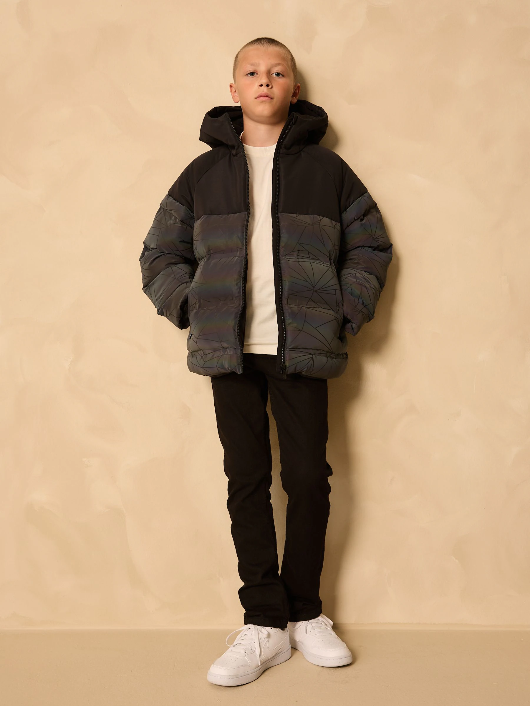 Zwart - Reflecterende, regenbestendige microfleece gevoerde jas (3-16jr)