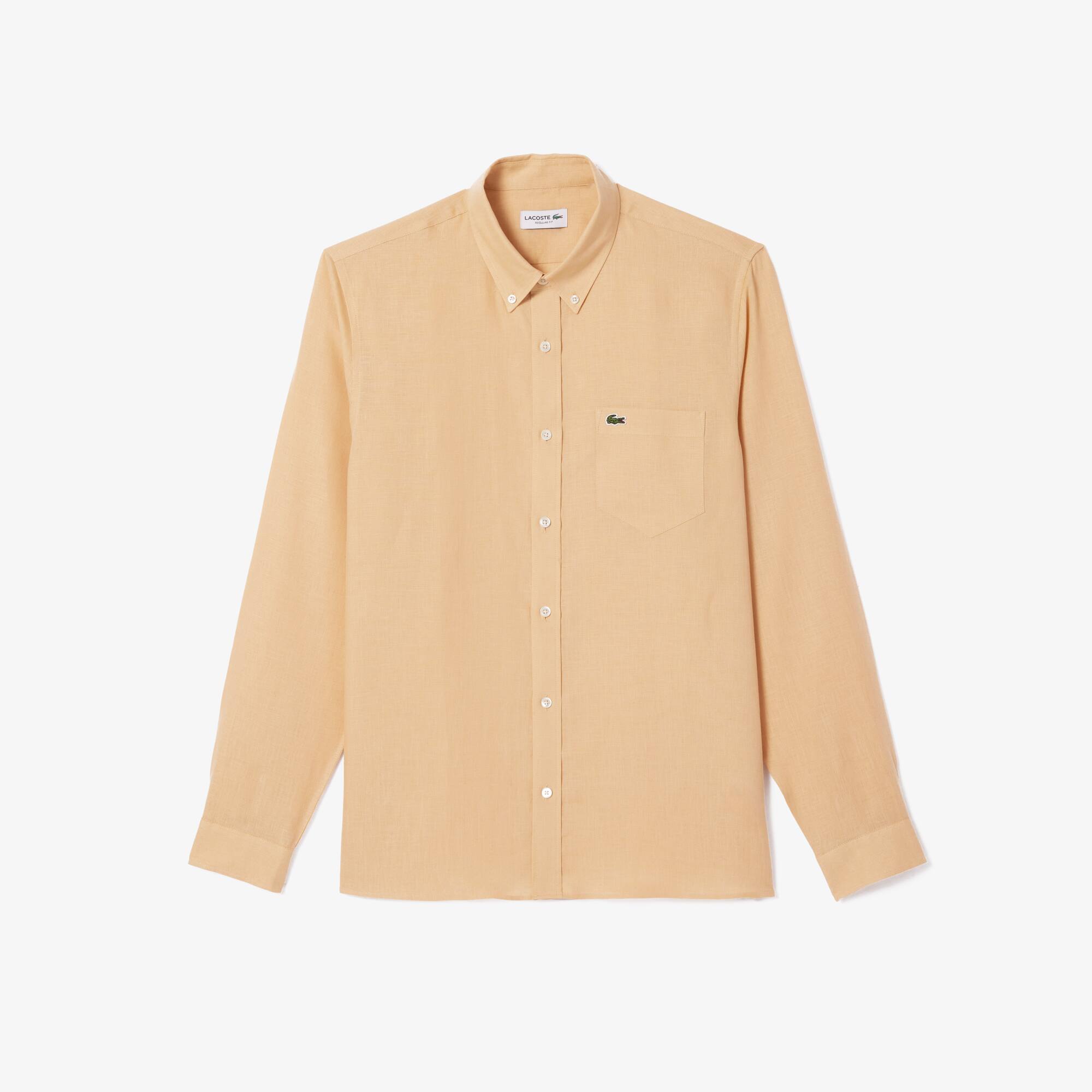 Herren LACOSTE Leinen-Hemd Lange Armel - Beige - Lacoste - Herren