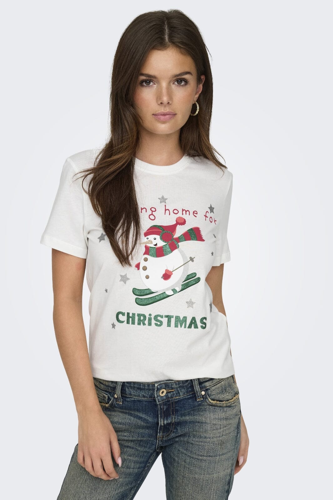 Only Onlxmas Life Yrsa Christmas S/S Top 4579230 cloud dancer skiing snowman