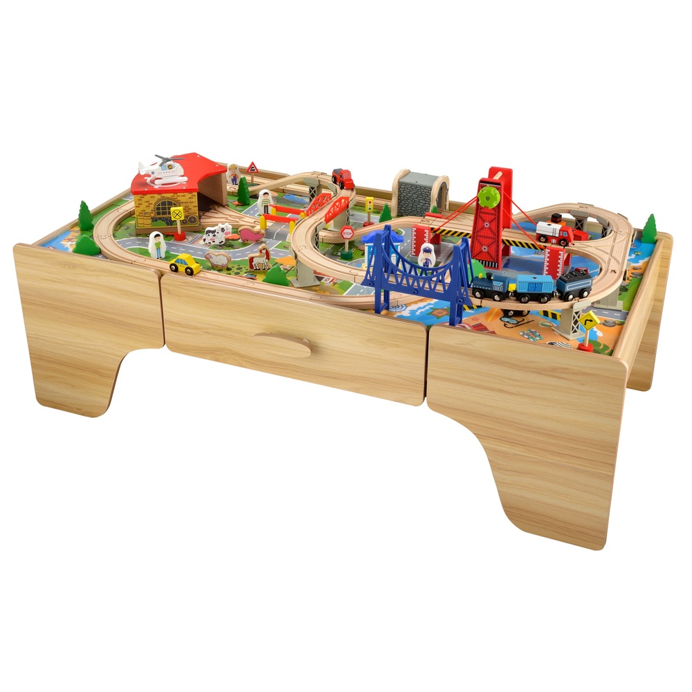 Squirrel Play 100-teiliges Holzeisenbahnset & Tisch