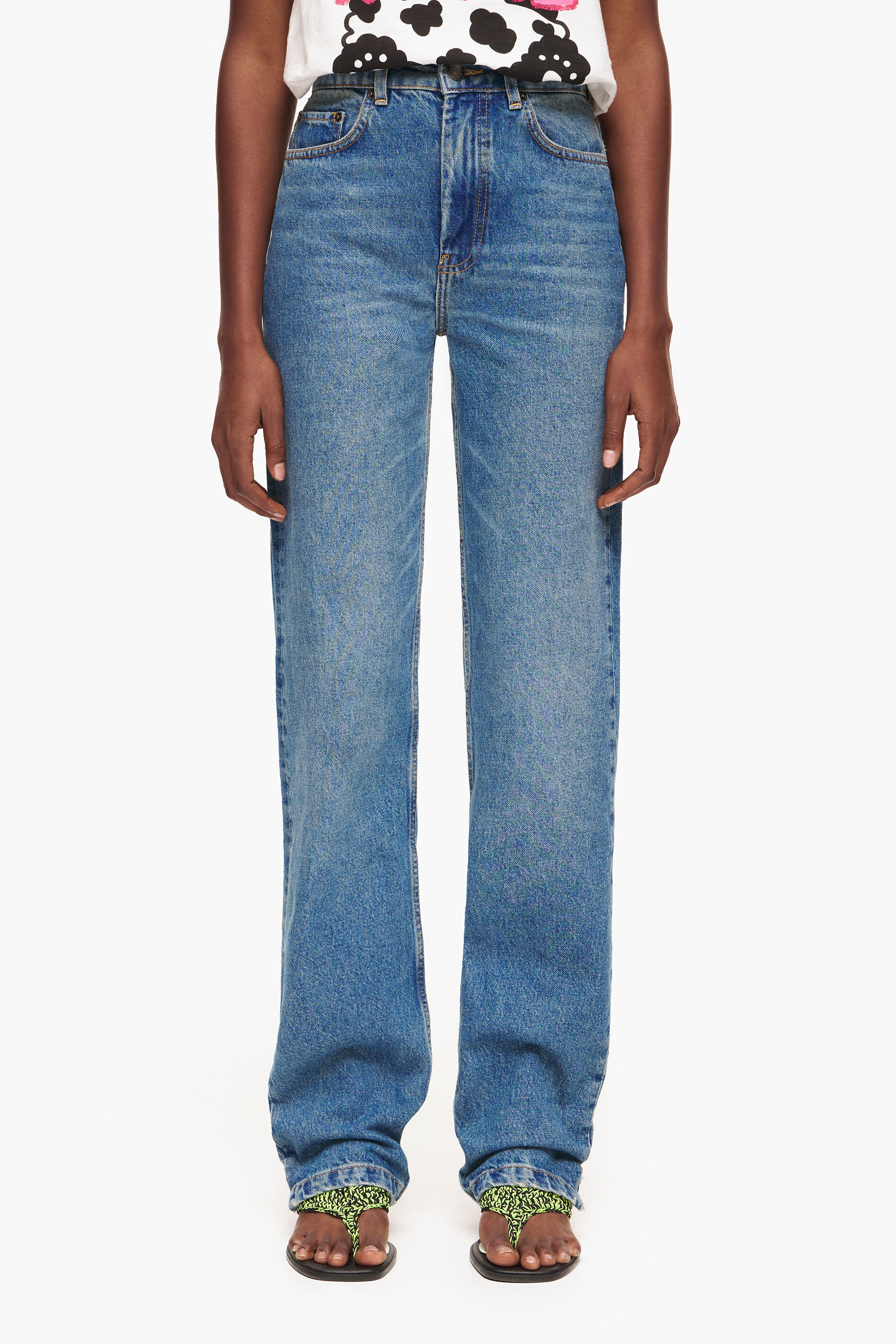 CALÇA JEANS RETA DE COMPRIMENTO TOTAL - Calça jeans azul reta
