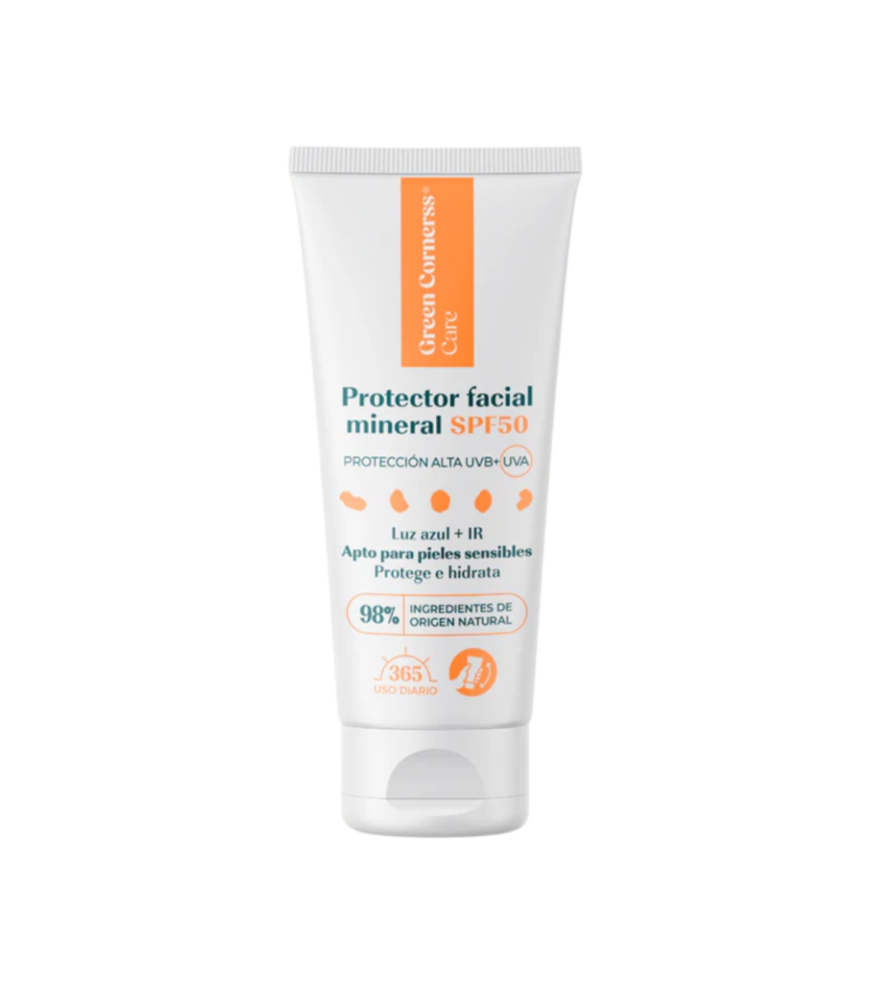 Green Cornerss - Protetor Solar Facial Mineral com Cor FPS 50 - Pele Sensível
