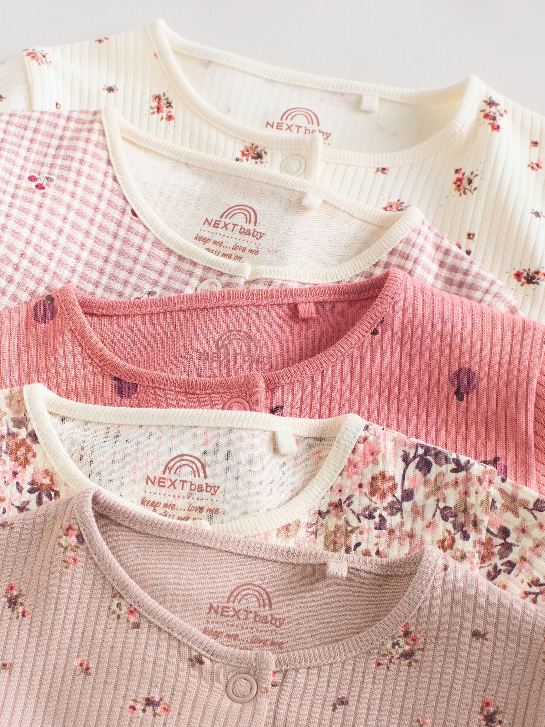Roze/roestbruin met fijne bloemenprint - Verpakking van 3 babypyjama's met tweewegrits (0-2jr)