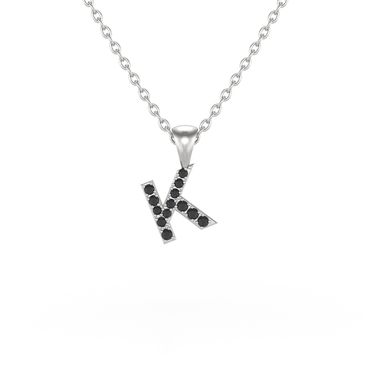Collier Pendentif ADEN Lettre K Diamant Noir Chaine Argent 925 incluse 0.72grs