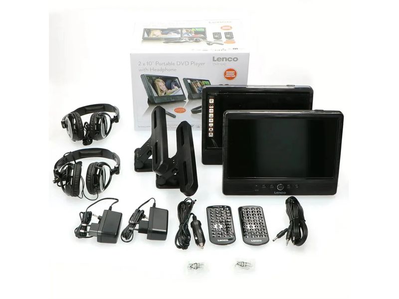 Lenco Portabler Dual DVD Player DVP-1046BK Zwei tragbare 10-Zoll-DVD-Player mit aufladbarem Akku
