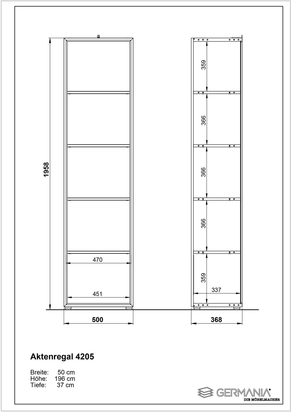 CASAVANTI Aktenregal CADRO 50 x 196 x 37 cm braun