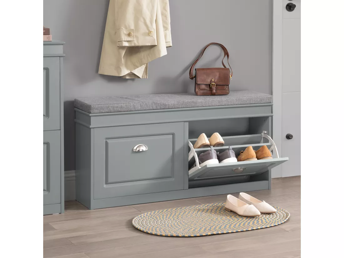 Banc de Rangement à Chaussures Armoire à Chaussures 2 Abattants avec Coussin Confortable, FSR64-HG