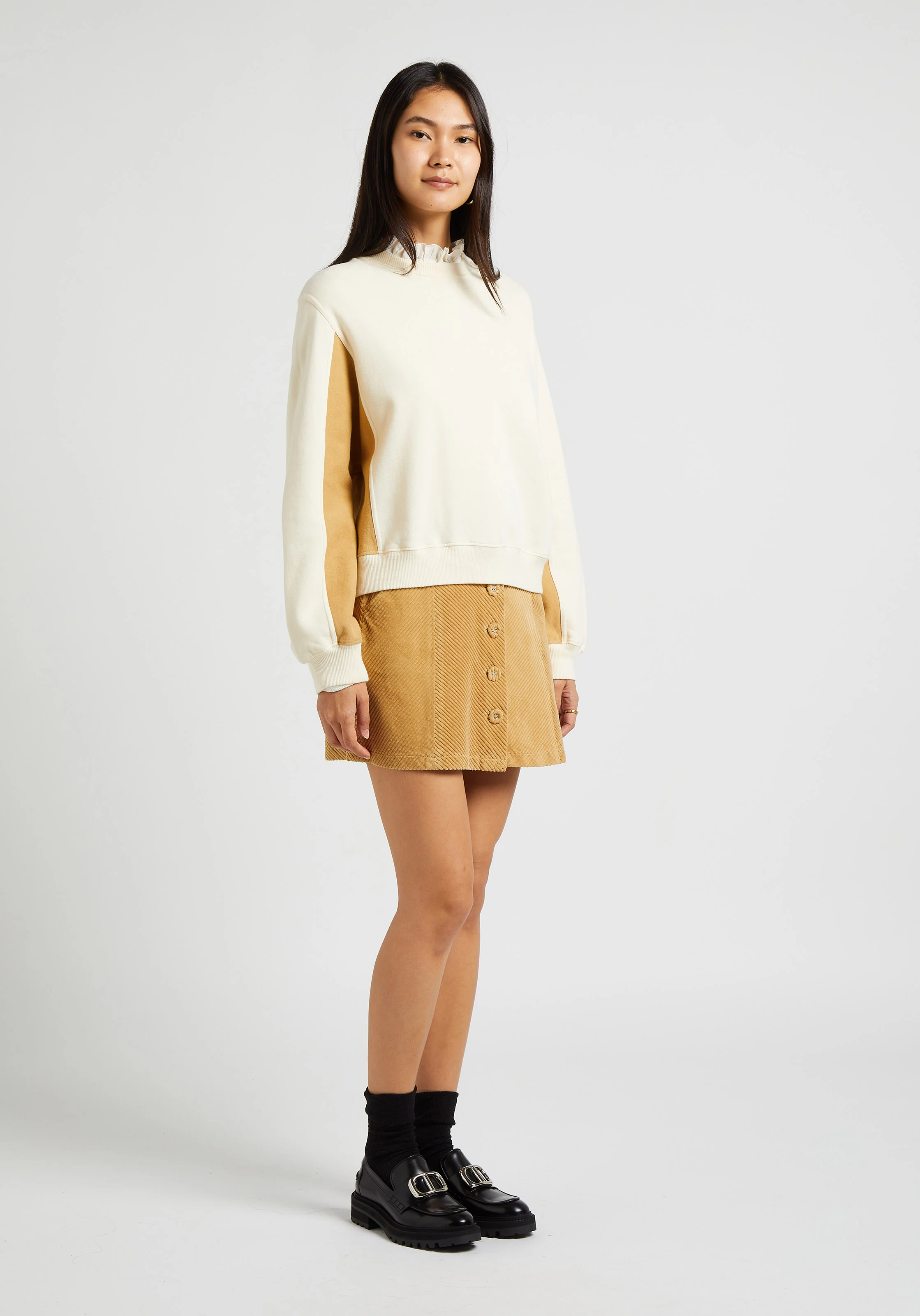 Jupe trapèze en velours de coton côtelé | Beige