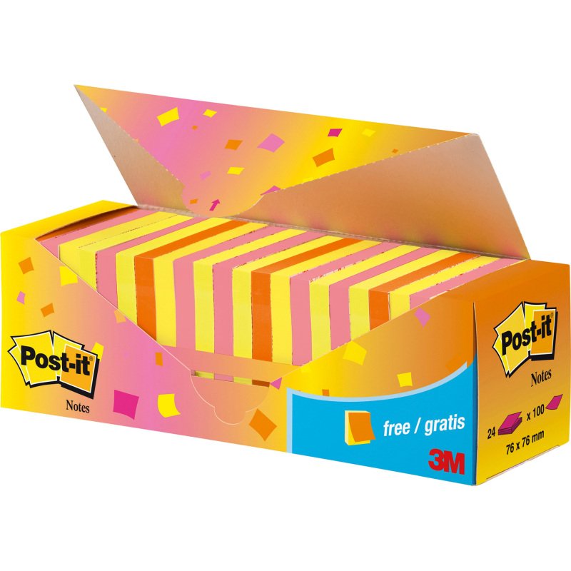 Pack de 18 notes repositionnables fruitées Post-it 76 x 76 mm - bloc de100 feuilles + 6 offertes