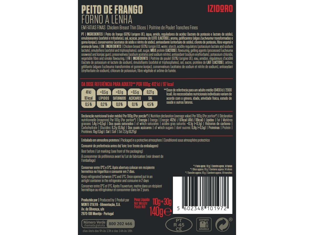 PEITO DE FRANGO FAT. IZIDORO FORNO A LENHA 110G 30G