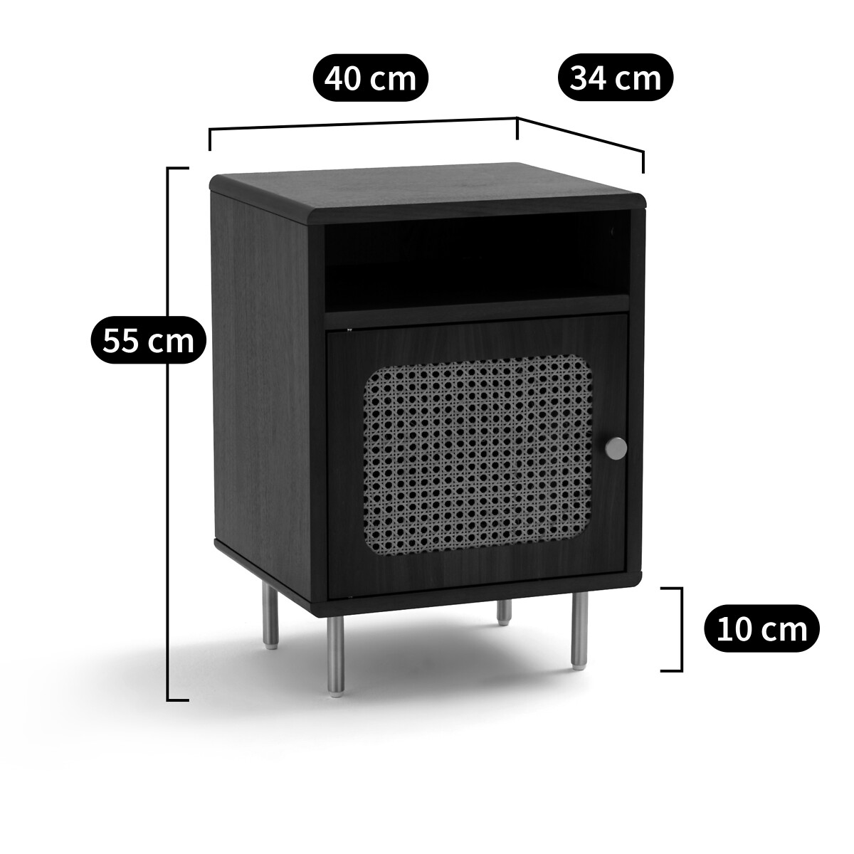 LA REDOUTE INTERIEURS<br>Mesinha de cabeceira 1 porta em rotim e folheado de nogueira, Redpop
