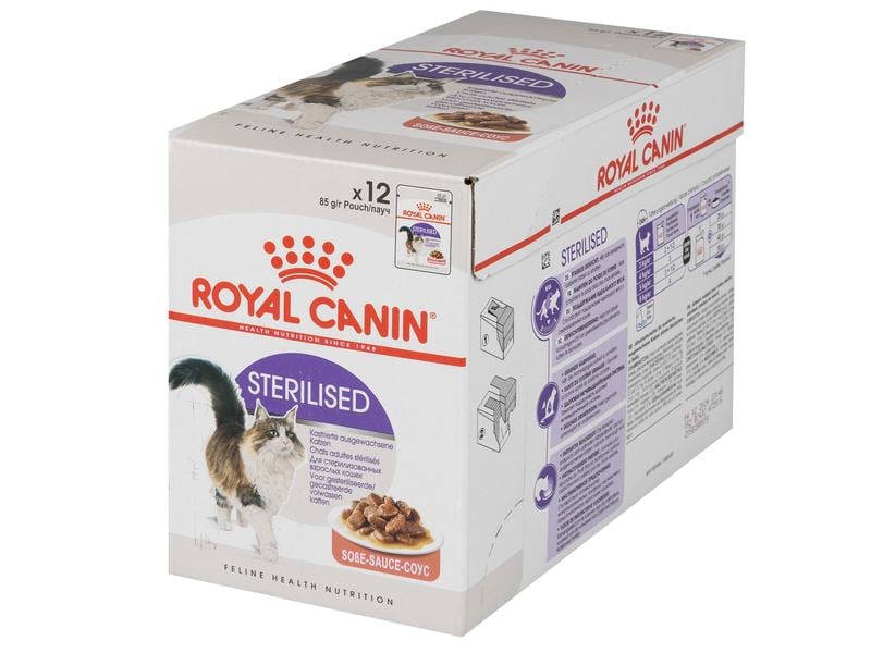 Royal Canin Nassfutter Sterilised in Sosse, 12 x 85 g Alleinfuttermittel für kastrierte, ausgewachsene Katzen
