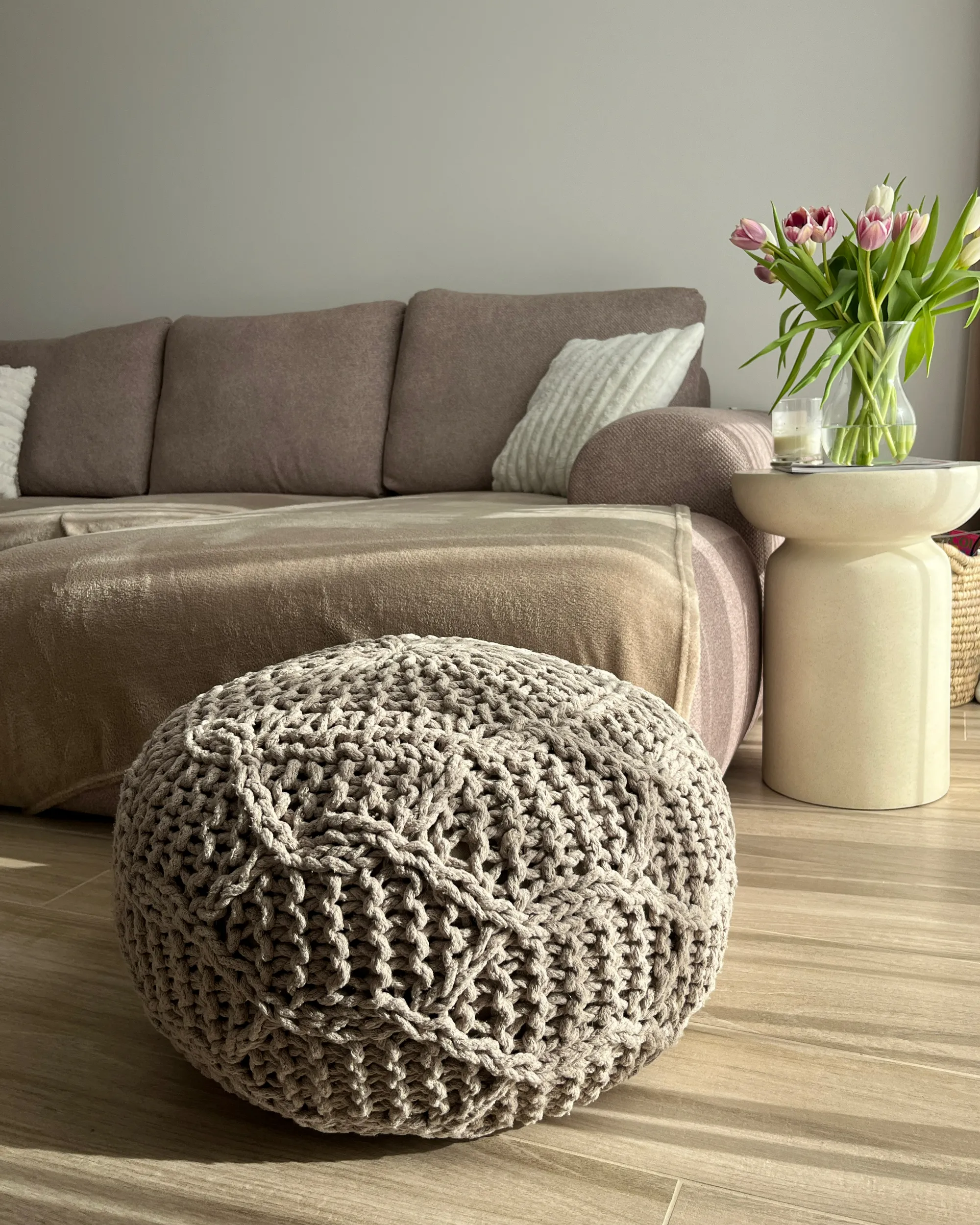 Poef Macramé TRIMAN Katoen Taupe