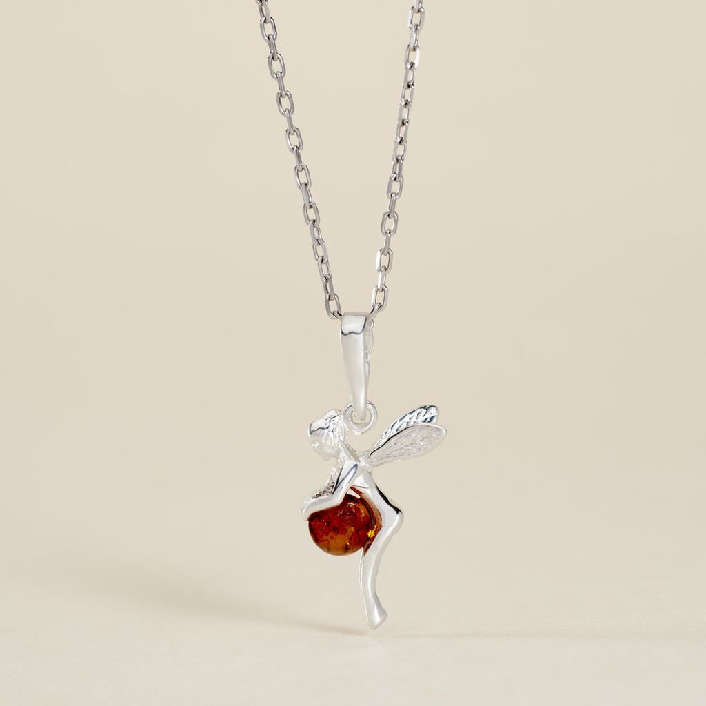 Pendentif Argent Blanc Abellia Ambre
