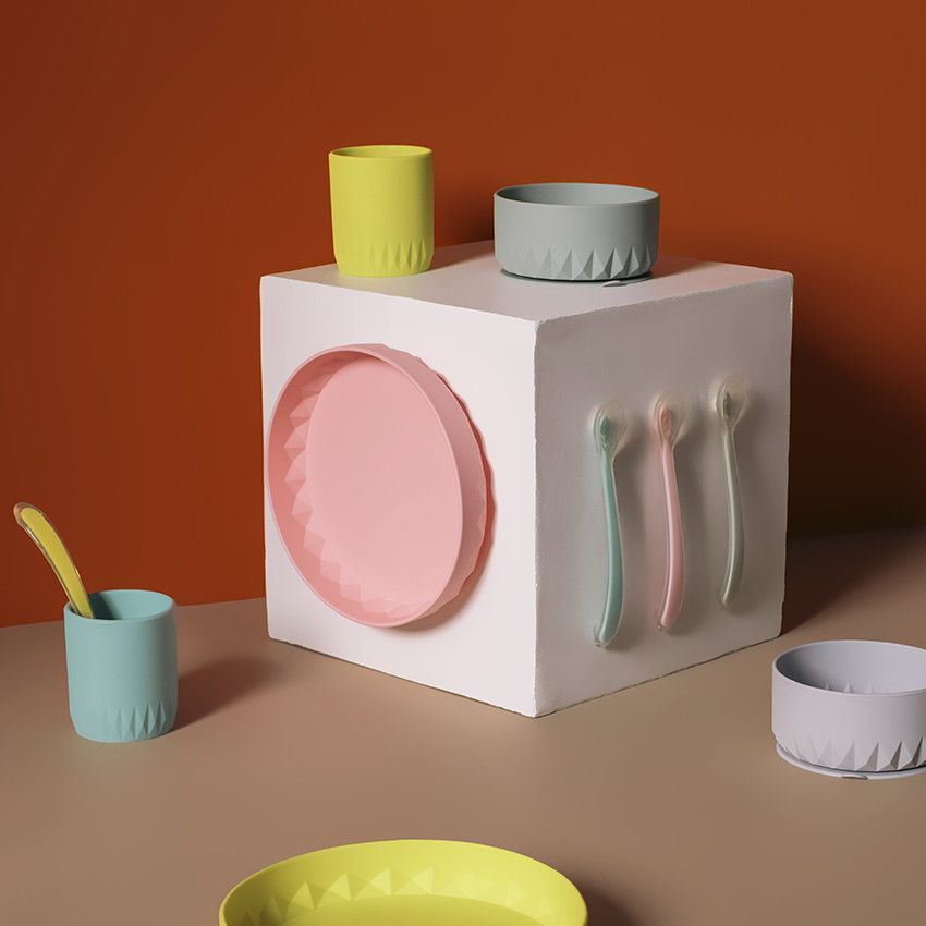 Set repas en silicone Origami 3pcs - Rose - Ecru