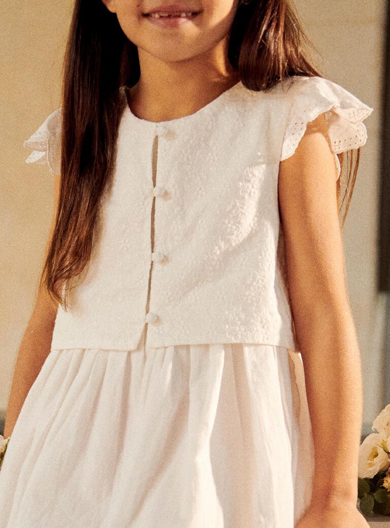 Robe écrue à broderies fantaisie