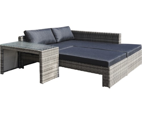 Garden Place Chicago 4-persoons tuinmeubelset, 4-delig, inclusief 2 bijzettafels (89 x 56 x 30 cm en 99 x 41 x 56 cm), grijs polyrotan, inclusief zitkussens