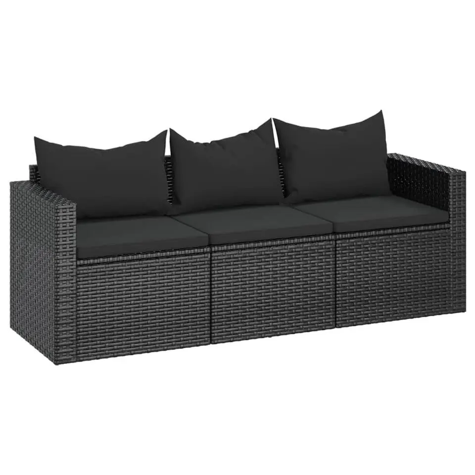 vidaXL - 3-zits Tuinbank - Zwart - Poly rattan