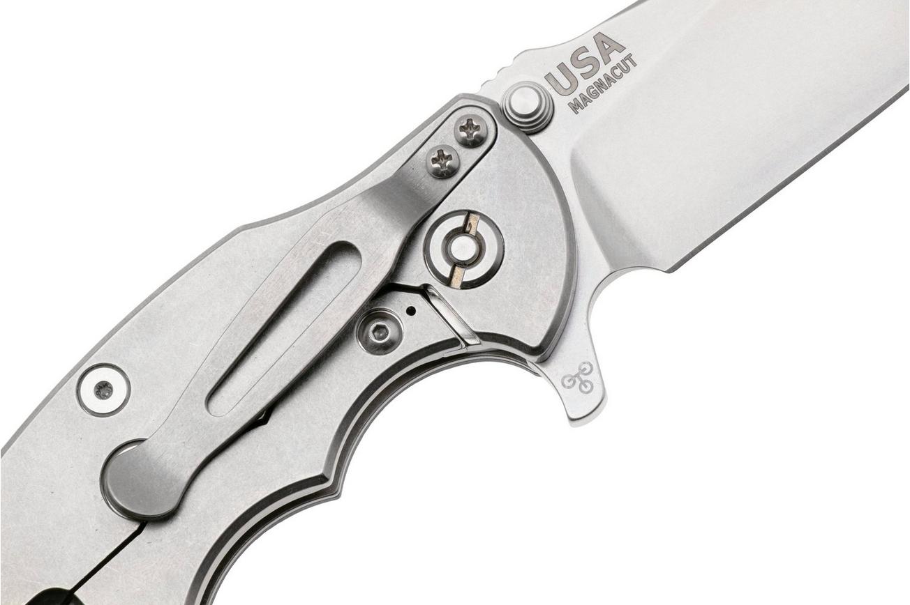 Rick Hinderer Jurassic Slicer, Hollow Ground Magnacut, Stonewashed, Blue/Black G10, zakmes