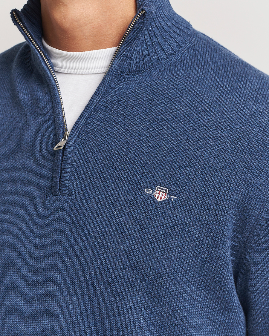 GANT Casual Cotton Half Zip Dark Jeans Blue Melange