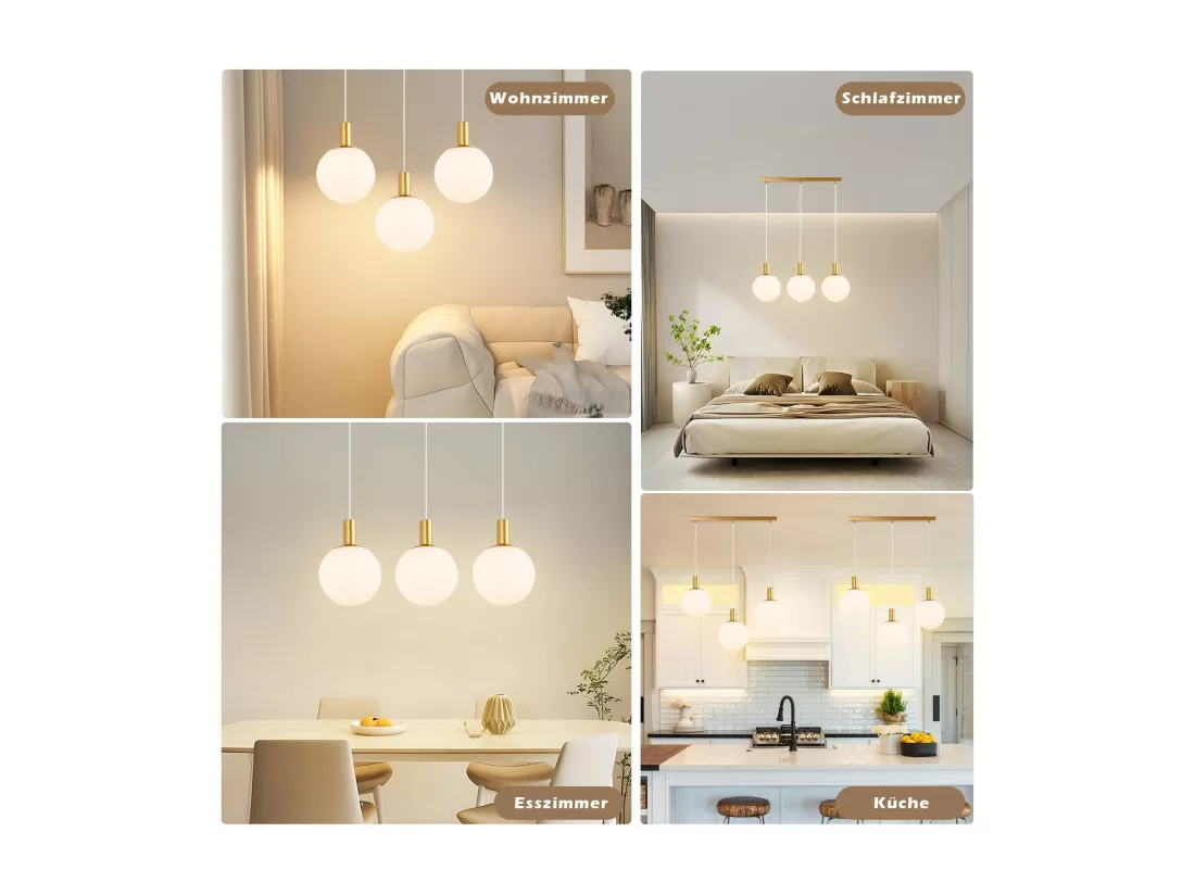 NETTLIFE Suspension E27 or Lampe à suspendre 3 feux Réglable en hauteur Lampe à suspendre Moderne
