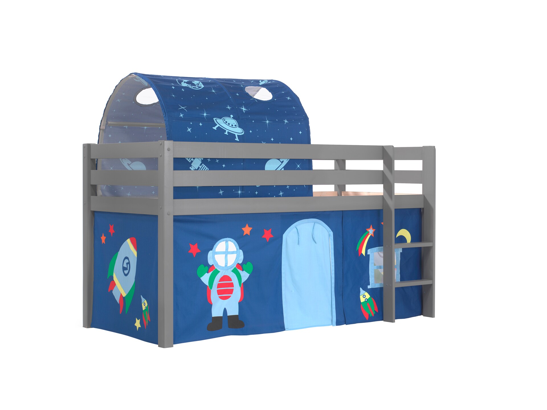 Spielbett Pino mit Textilset Vorhang und Tunnel versch. Designs