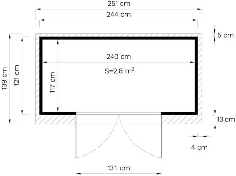 Gartenhaus 19 mm Natur | BxTxH: 251 x 139 x 211 cm | Sockelmaß: 244 x 121 cm | inkl. Boden