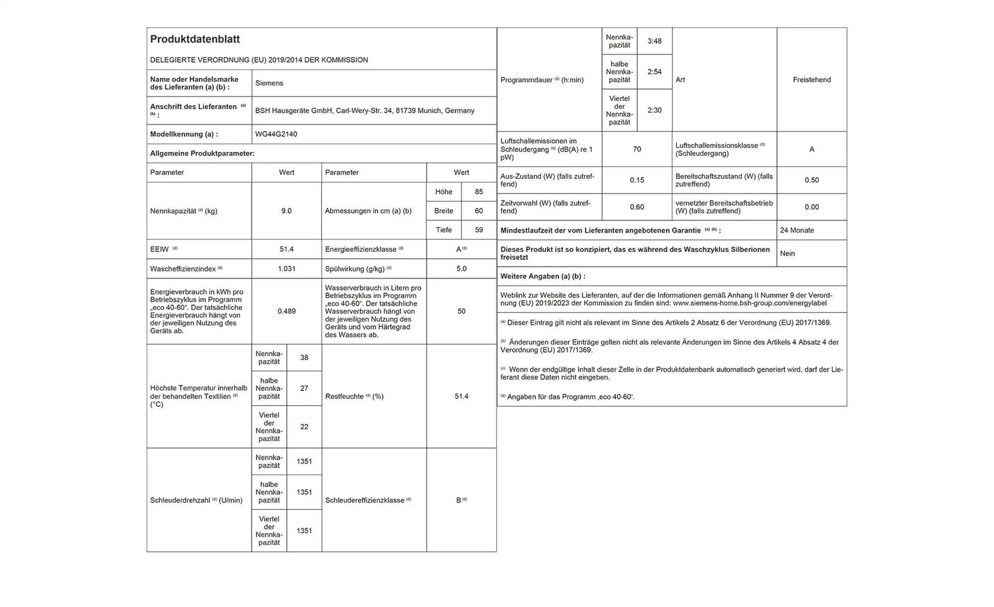 SIEMENS Waschvollautomat WG44G2140