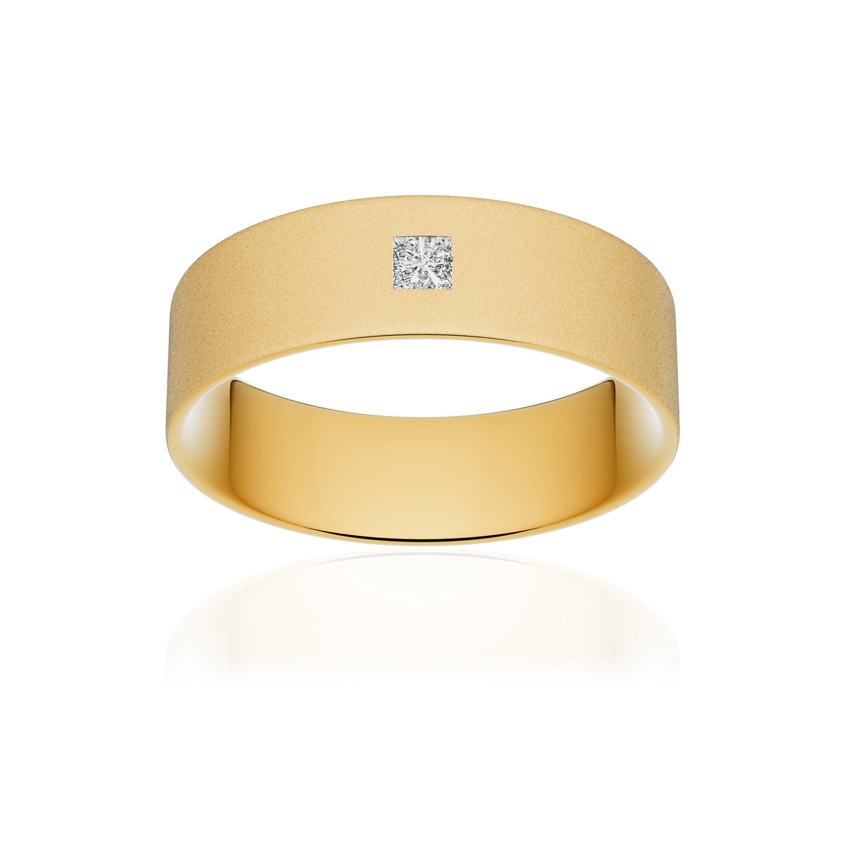 Alliance or 375 jaune sablé ruban plat confort 6mm diamant princesse