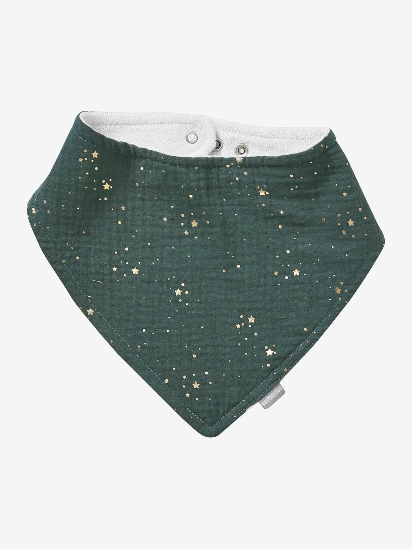 3 babadores bandana lisos em chiffon de algodão verde claro com estampas