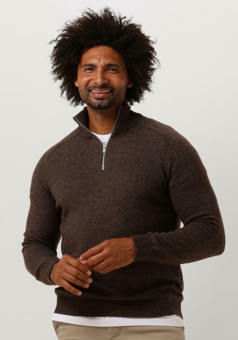 SELECTED HOMME bruine selected homme trui slhreg dan wool-mix zip high neck ow
