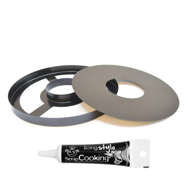 Moule antiadhésif tarte couronne Ø 30 cm + Stylo glaçage noir Scrapcoo