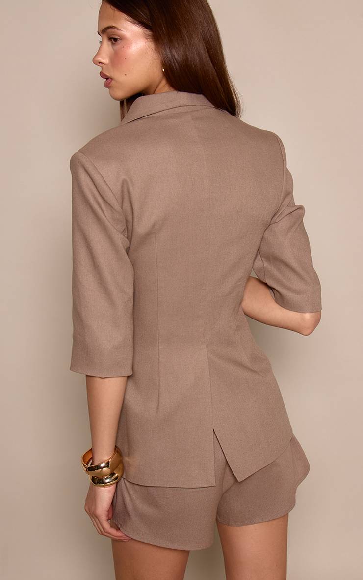 Deep Taupe Blazer À Manches Courtes Avec Col Détaillé