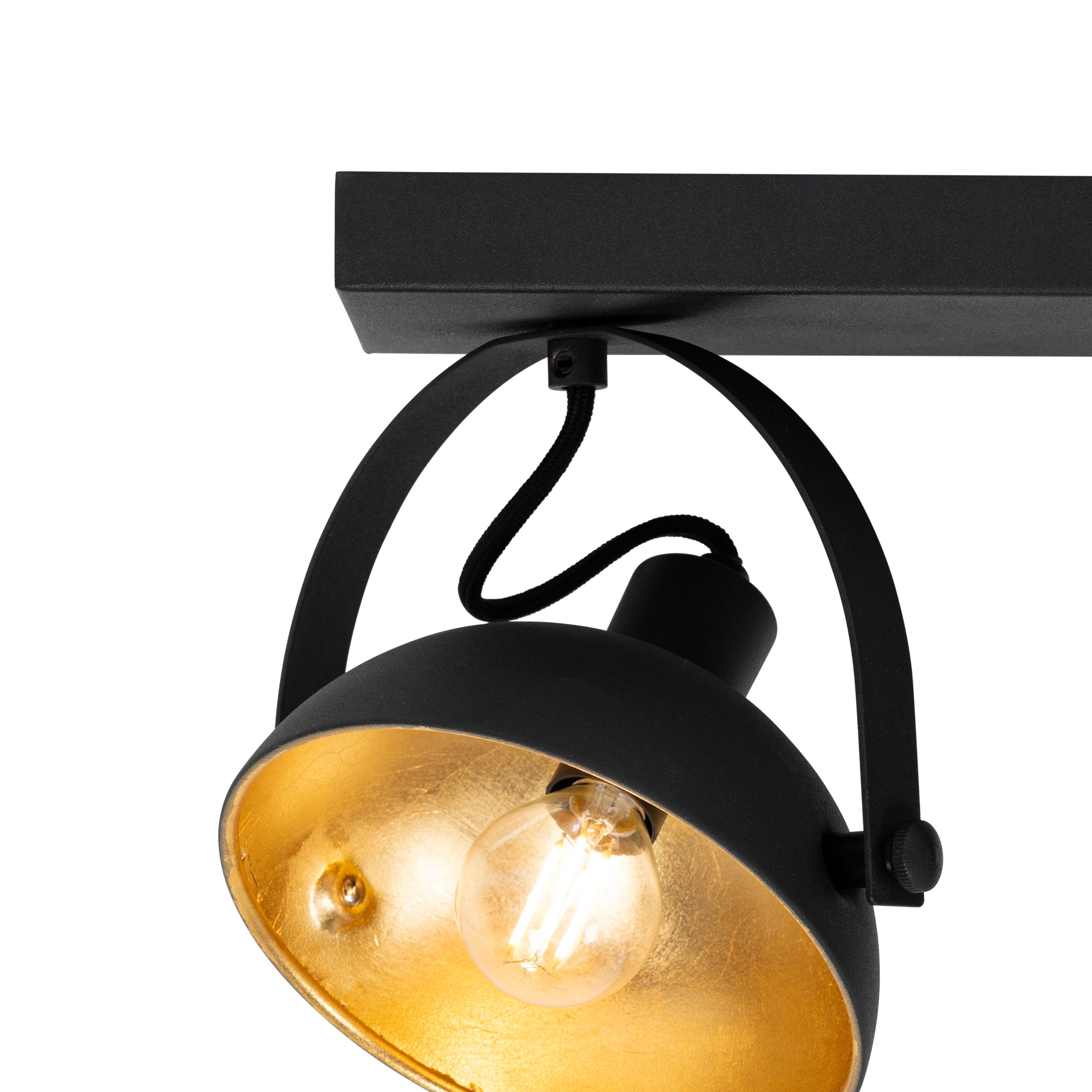 Industriële plafondlamp zwart met goud 3-lichts verstelbaar - Magnax
