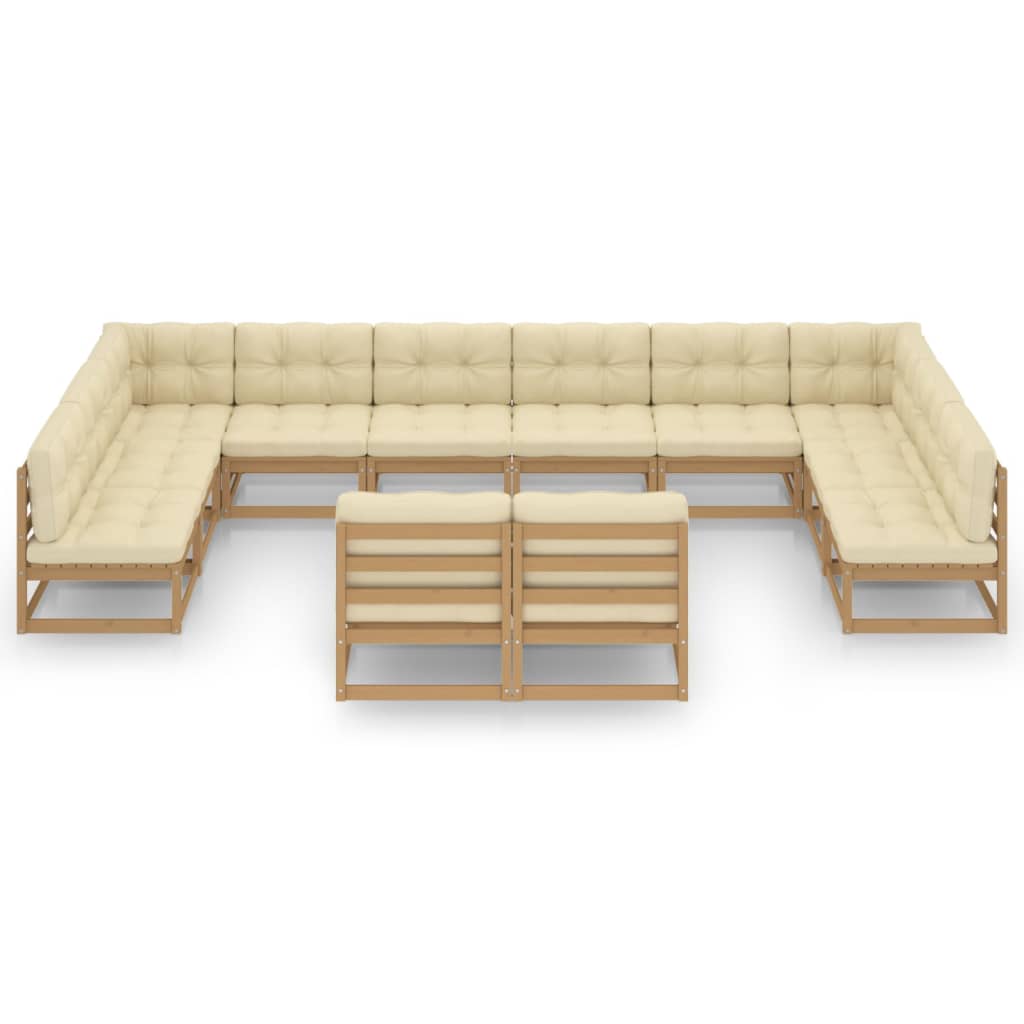 Salon de jardin meuble d'extérieur ensemble de mobilier 12 pièces avec coussins marron miel bois de pin