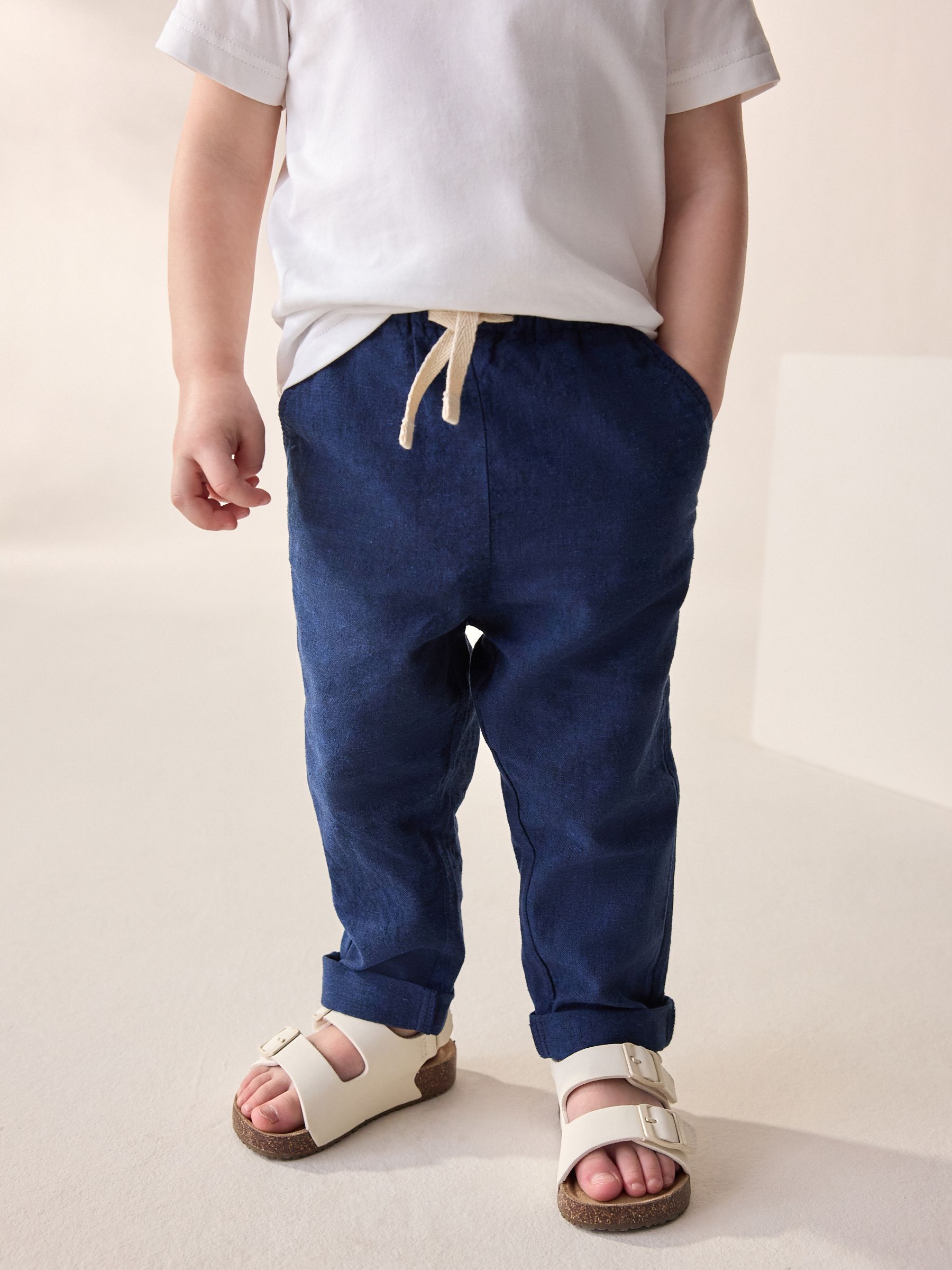 Donkerblauw - Linnen Blend broek met elastische taille (3mnd-7jr)