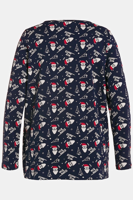Shirt, Weihnachtsmuster, A-Linie, Herzausschnitt, Langarm