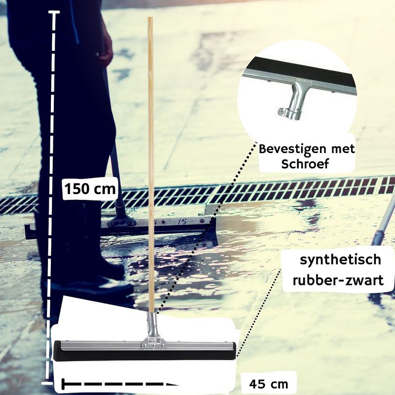Synx Tools - Vloertrekker - Zwart - Rubber Blad 45cm - Houten Steel 150cm