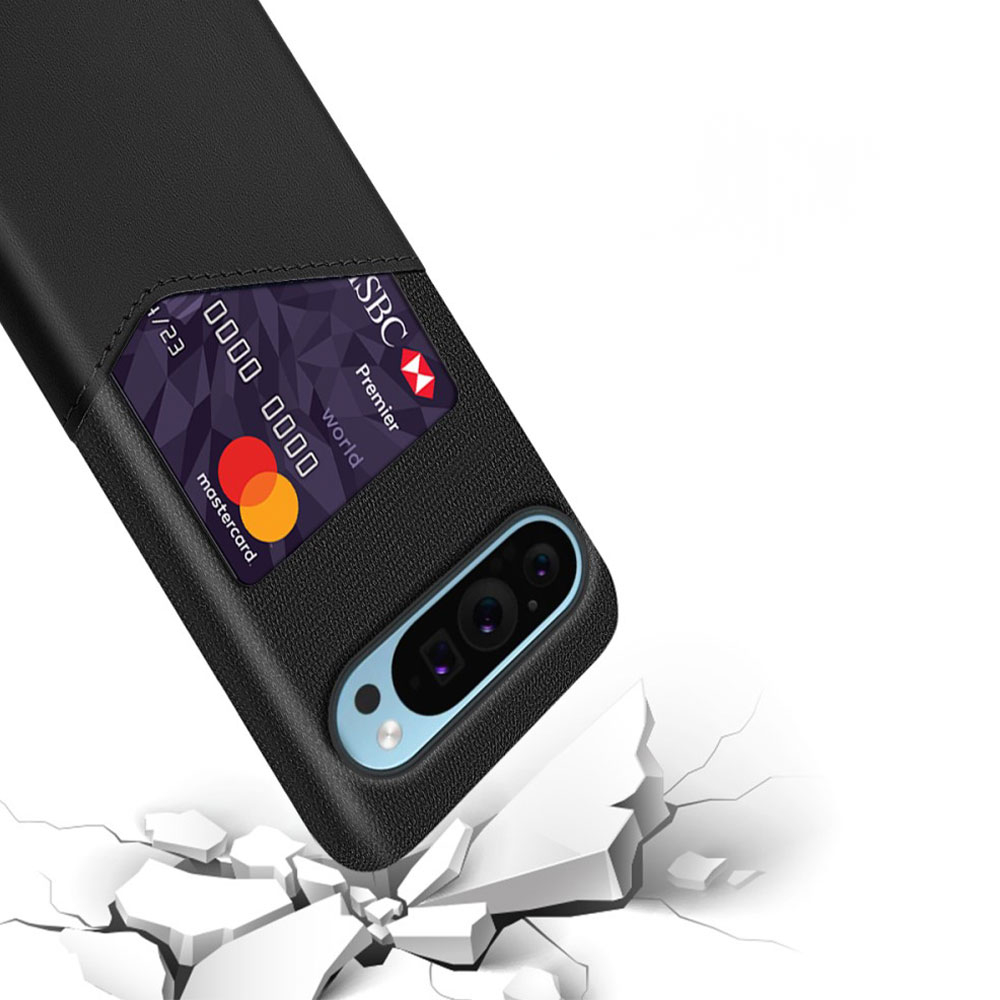 Google Pixel 9 / Pixel 9 Pro Leder Hülle Snap Case Stoff Design   Kartenfach - Schwarz