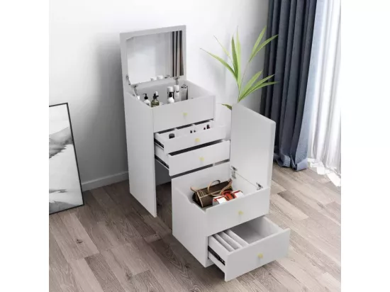 Coiffeuse table de maquillage miroir et commode compacte ANNA