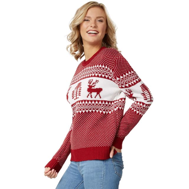 Julesweater Winterwonderland rød-hvid til kvinder